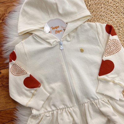 Conj. Jaqueta com Corações nas Mangas e Calça Legging - Off White e Ferrugem